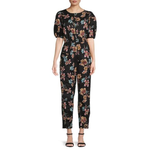 H by Halston Pants - H HALSTON FLORAL JUMPSUIT PUFF SLEEVE MULTICOLOR XS NWT